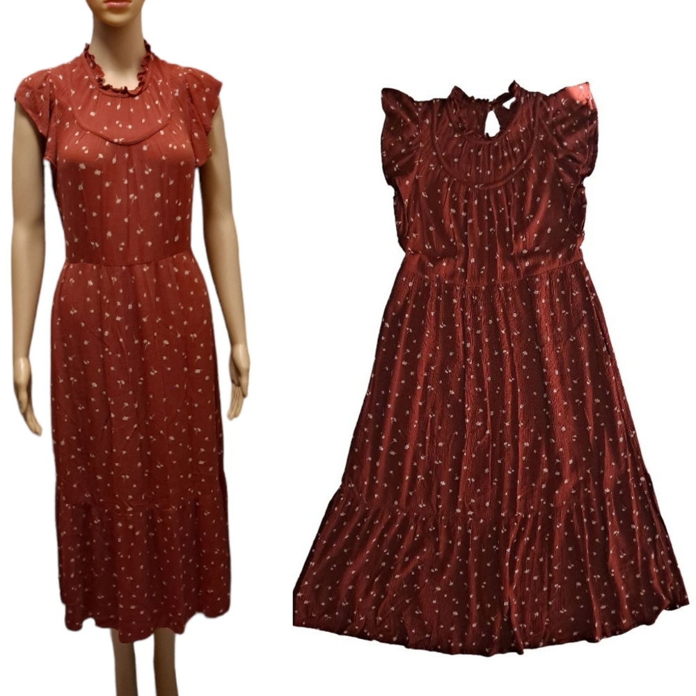 Universal Thread boho rust floral flutter sleeve dress